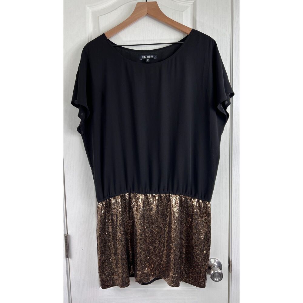 Express Black and Gold Sequin Mini Dress